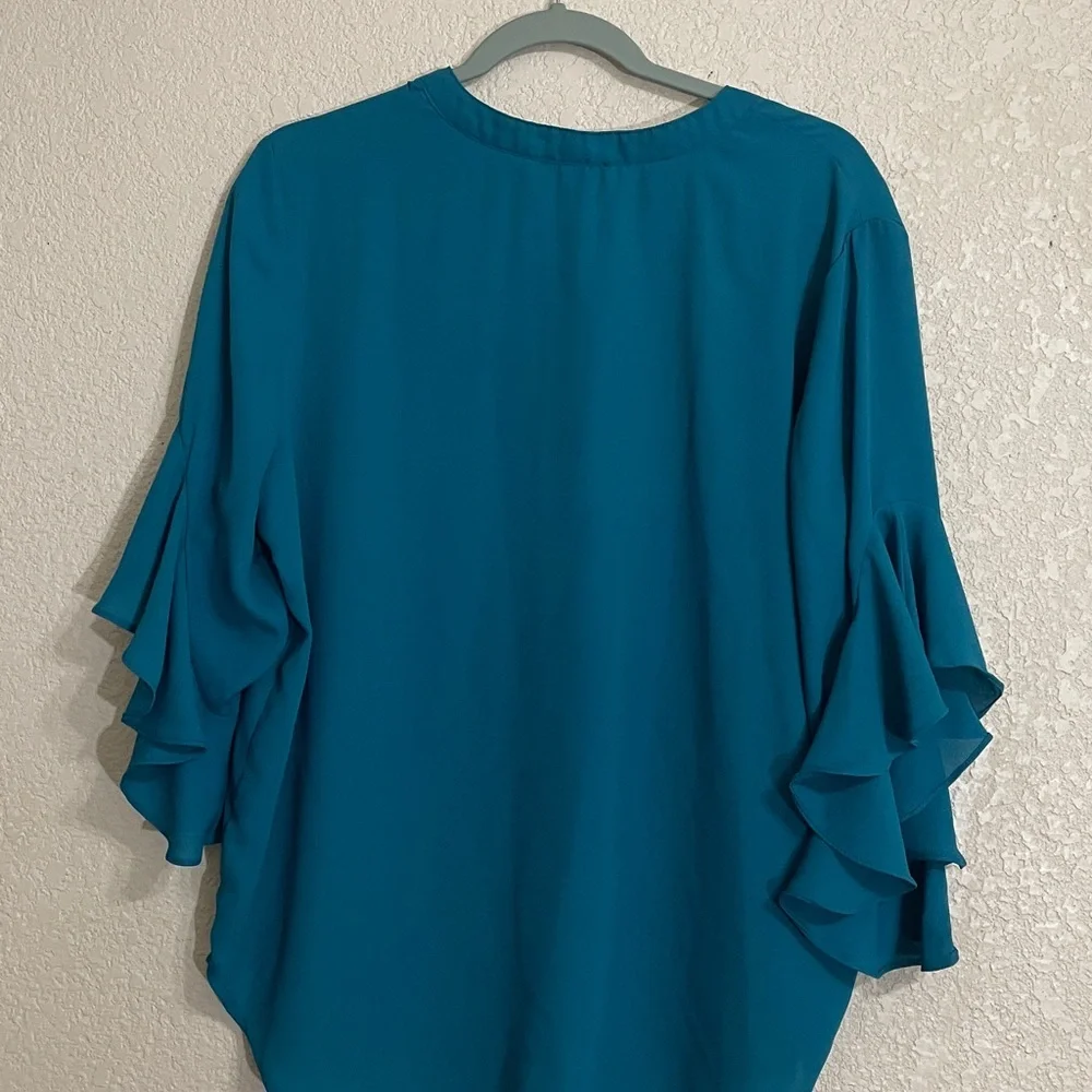 VINCE CAMUTO Teal Ruffle Sleeve Blouse - Picture 7 of 9
